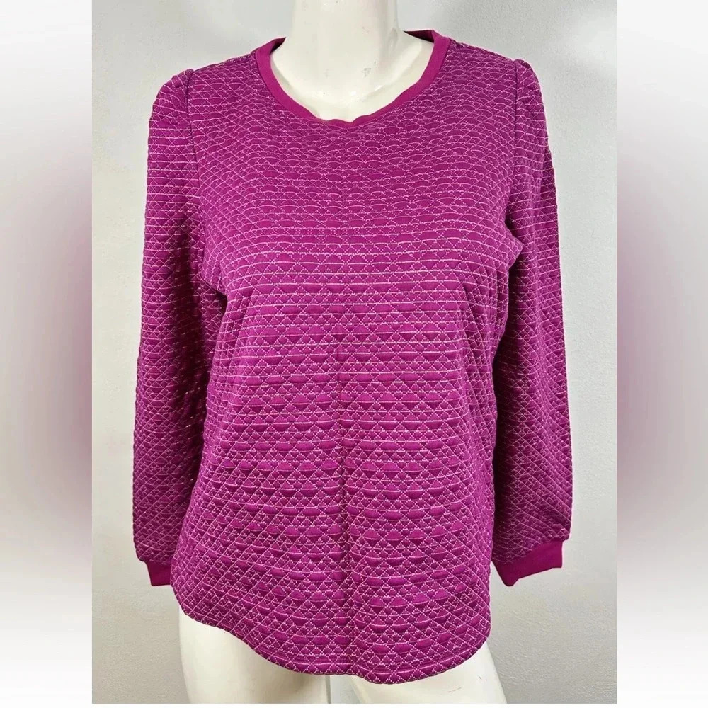 Charter Club Winter Cottage Pink Fuchsia Striped Quilted Sweater Sz M